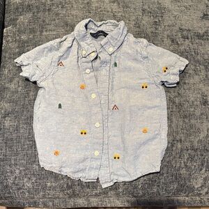 Janie and Jack Light Blue Embroidered Button Down Shirt
